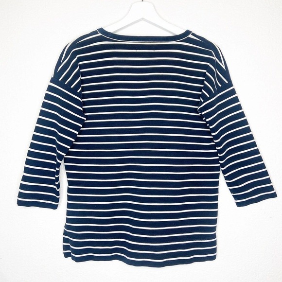 Madewell Dark Navy and White Striped Zipper Hem 3/4 Sleeve Shirt Sz S - Picture 7 of 8